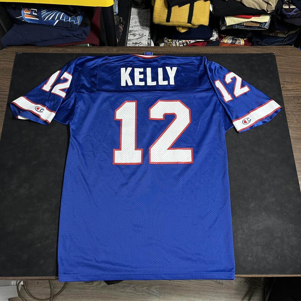 Vintage Buffalo Bills Jersey Mens Large Blue NFL Football Jim Kelly Champion 90s